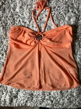 Peach Halter Camisole with Decorative Gold Ring